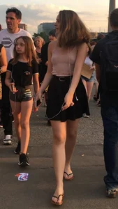 Braless beauty in tank top and skirt with puffy nipples