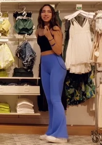 candid teen girl in blue leggings