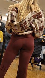 Blonde teen red leggings