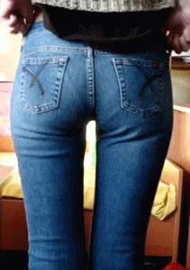 GF pulling up tight jeans GIF, VPL hot ass, slim waistline, skinny legs