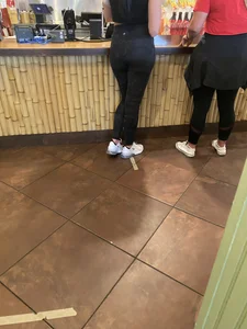 Sexy brunette with a nice ass in tight Lulus while getting food