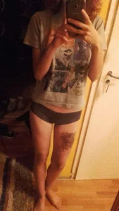 Skinny Girl in Panties And a T-Shirt Home Mirror Selfie