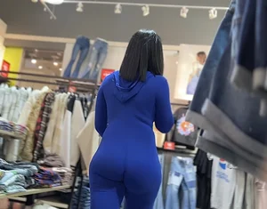 Thick mesmerizing ebony in a tight blue one piece