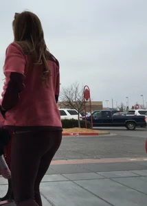 Target milf with a decent ass in maroon leggings