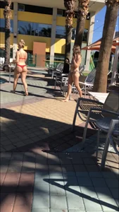 Three sexy candid girls in bikinis and thongs with nice asses
