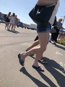 Hot Pale Legs in Denim Mini Shorts on the Crosswalk Street Creepshots Collection