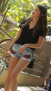 College girl at the zoo in jean short shorts, close up, OC!