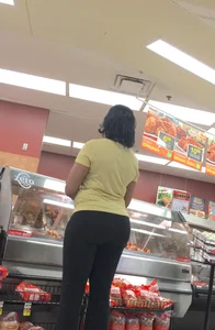 Big booty ebony milf out shopping in tight black leggings