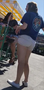 Bike rental girl in tan shorts with cute butt and great legs