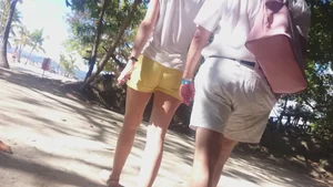 Milf in yellow shorts with vpl and a wedgie