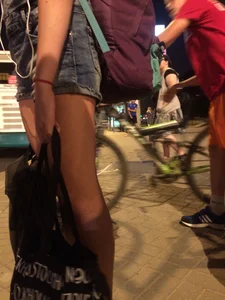 Skinny Girl in Denim Shorts City Candid