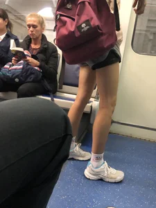 Girl in Shorts and White Socks Subway Train Candid - Hot Legs