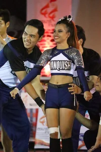 Bunch of athletic Thai cheerleaders at a competition