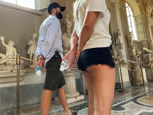 A Day at the Museum: Exhibit 2 Blonde Milf in Short Shorts