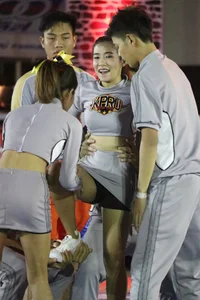 Bunch of athletic Thai cheerleaders at a competition