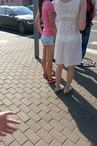 Hot Girl in Lacy Transparent Dress and Sandals with Her Panties Visible City Candid