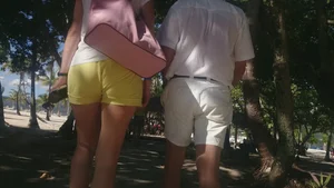 Milf in yellow shorts with vpl and a wedgie