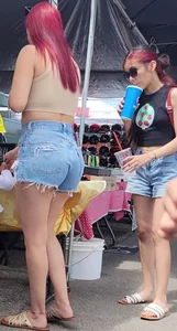Lil cheeky latina in short shorts and sister with pokies!