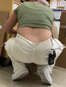 Blonde in white pants squatting and cleaning (oc)