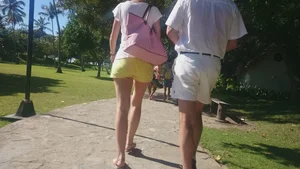 Milf in yellow shorts with vpl and a wedgie