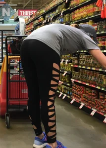 Big booty milf grocery shopping in unique sexy leggings