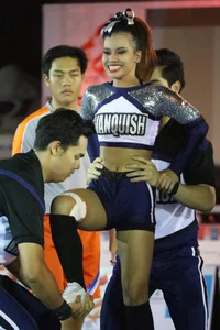 Bunch of athletic Thai cheerleaders at a competition