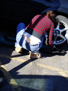 Some candid girls cleaning their cars in jeans and some showing ass crack