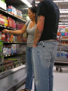 Brunette shopping at Walmart in jeans with nice booty
