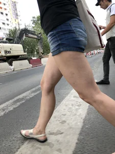 Hot Butt in Jean Mini Shorts And Great Legs With Bruisers on a Crosswalk Creepshots Collection