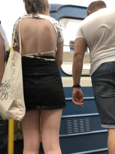 Slightly Hunched Girl in a Skirt With Sexy Legs Subway Station Creepshot