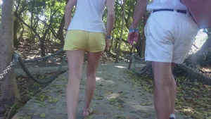 Milf in yellow shorts with vpl and a wedgie