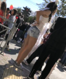 Carnival girls wearing pantyhose, spandex shorts, stockings, skirts and other outfits