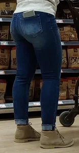 Chunky Legs and Ass in Tight Blue Jeans at the Supermarket Closeups