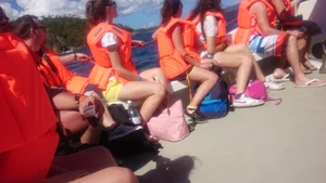 Milf in yellow shorts with vpl and a wedgie