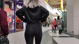 Blonde teen in see thru leggings