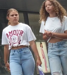 Couple of teens in jeans creepshots gallery