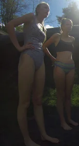 Skinny and sexy blonde with nice ass and gap in swimsuit