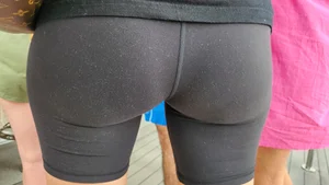 Milf in black Biker shorts