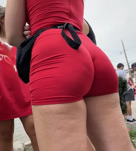 Thick Round Pear Bubble Butt Blonde Coed in Red
