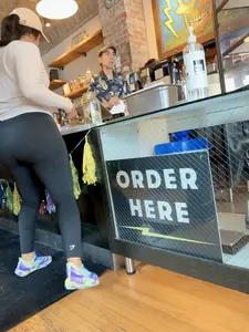 Big ass girl In tights at cafe