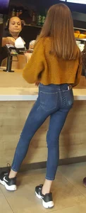 Perfect ass in tight blue jeans with a phone in back pocket at the store creepshots