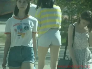Girl with Hot Ass in Shorts on the Street Creep Slow Motion Video