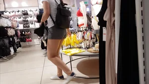 Nice ass shopping in short and tight grey shorts