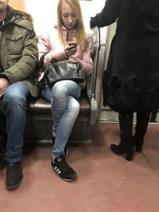 Girl with Skinny Crossed Legs in Tight Jeans Subway Train Candid Pics