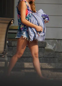 Hot teen neighbor getting ready for the beach in short shorts showing some cheek