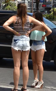 2 sexy friends in cut off shorts in Las Vegas