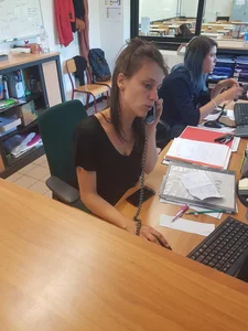 Office lady in tight pants with vpl