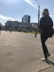 Hot Skinny Girl in Tight Black Jeans Passing By on the Street - Candid Pics Series
