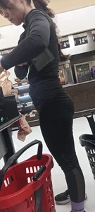 Incredible fitness girl in black bodysuit, not so pretty but a very hard good ass [OC]