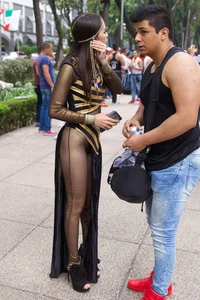 Sexy brunette in hot costume outfit